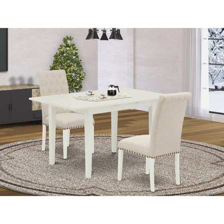East West Furniture 3 Piece Norfolk Modern Dinette Set - Linen White NOBR3-LWH-02